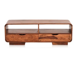 Solid Wood Contemporary Curved <b>TV</b> <b>Unit</b> | Modern Media Console with Rounded Edges & 2 Drawers | OEM ODM Manufacturer Jodhpur - Product Image 1
