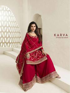 Gharara de chinon lourd exclusif avec intérieur en soie de palazzo cousu Jari Dori Stitch Work Dupatta-pour les fêtes - Product Image 4