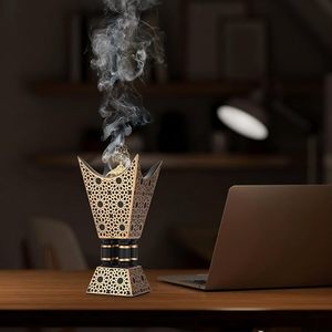 Gold Brass Islamic Arabian Incense <b>Burner</b> Geometric Pattern Black Base Aromatherapy Religious Sandalwood Fragrances Long-lasting - Product Image 3