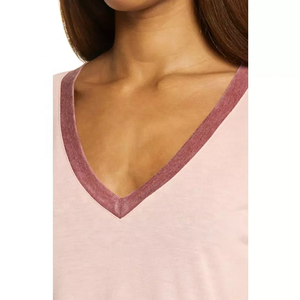 Camiseta de Verano para Mujer, Nueva, con Logotipo Personalizado, en Oferta, de Moda, Mezcla de Poliéster/Algodón, Cuello en V, Manga Corta, Hombros Caídos, Secado Rápido - Product Image 4