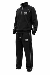 Men's Custom Eco-Friendly Quick Dry Fleece <b>Tracksuit</b> Set Full Sleeve Solid Color Sporty Style <b>White</b> Stripes Zipper Front - Product Image 4