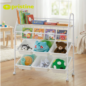 Organisateur de bureau multifonctionnel moderne à 1 niveau en métal avec étagère en fil de fer MDF, finition brillante, montage facile - Product Image 4