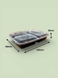 กล่องอาหารแบบใช้แล้วทิ้งรูปทรงสี่เหลี่ยมผืนผ้า ผลิตจากพลาสติก PP เกรดอาหาร เป็นมิตรต่อสิ่งแวดล้อม มาตรฐานอเมริกัน สำหรับใส่อาหารกลับบ้าน 3 ช่อง เหมาะสำหรับงานเลี้ยง - Product Image 5