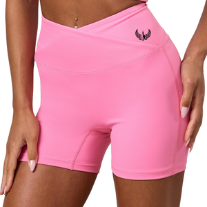 <b>Pink</b> <b>Wrap</b> Over Shorts Women High Waist Gymwear Shorts Stretch Fitness Training Activewear Workout Performance Wear - Product Image 4