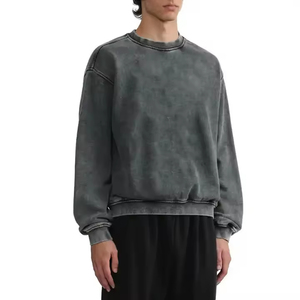 เสื้อสเวตเชิ้ตคอกลมทรงปกติสำหรับผู้ชาย สีพื้น ผ้าฝ้าย 100% เฟรนช์เทอร์รี่ ล้างสีแบบแอซิดวอช สไตล์สตรีทแวร์ เหมาะสำหรับใส่ในฤดูหนาว - Product Image 3