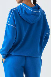 Women Blue Oversized Hoodie Sweatpants <b>Set</b> Casual Streetwear <b>Two</b> <b>Piece</b> Tracksuit Contrast Piping Jogger <b>Lounge</b> Wear Outfit Trend - Product Image 6