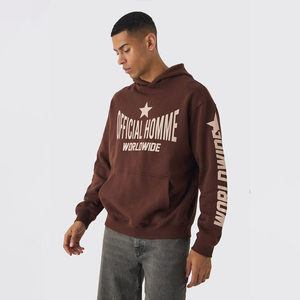OEM Custom Logo Heavyweight 100% Cotton Brown <b>Thick</b> <b>Fleece</b> Lined Winter Drop Shoulder Baggy Hoodies Casual Pullover Regular Fit - Product Image 1