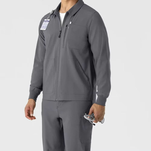 Ensemble de blouses médicales grises pour hommes, veste à fermeture éclair intégrale avec poches, uniforme d'hôpital, polyester tissé - Product Image 1