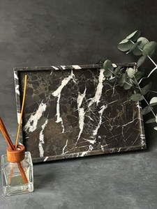 Plateau de service rectangulaire en marbre noir et or, pierre naturelle, décoration de luxe pour la maison, résistant au feu, revêtement mural de cuisine - Product Image 2