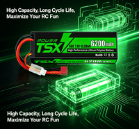 Batería Lipo TSX Power 2S 7.4V con Carcasa Rígida 6200mAh 60C Conector Deans T Certificación CE 1 Año de Garantía para Autos RC, Camiones y Truggies