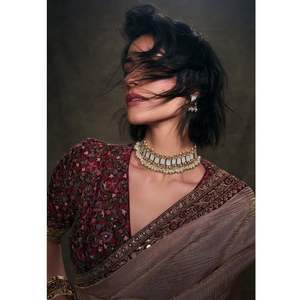 Saree de diseñador para mujer con lentejuelas y Jari Dori bordado con borde de encaje hermosa blusa y camisa - Product Image 4