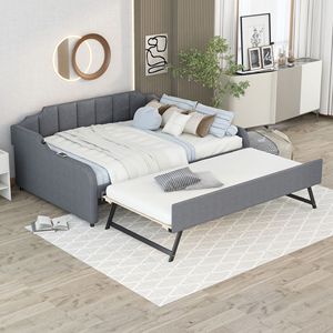 Divano letto con rivestimento grigio Full Size con Trundle e Design di ricarica USB - Product Image 2