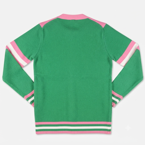 <b>Custom</b> Pink Green Umri Sports Cardigan Women Knit Button Sweater Chenille Logo Greek Apparel Long Sleeve Stylish Fit Contrast - Product Image 2