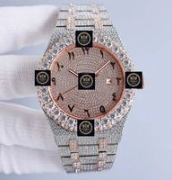 Montre unisexe de luxe impériale en acier inoxydable, cadran 42 mm, mouvement mécanique analogique, verre GPS, ton or rose, entièrement sertie de diamants