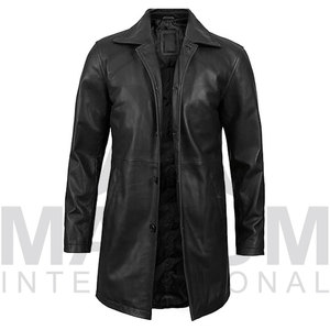 Abrigo Largo de Cuero Genuino para Hombre, Cuello Camisero, Cierre de Botón de Una Fila, Estilo Formal, Ropa de Otoño - Product Image 5