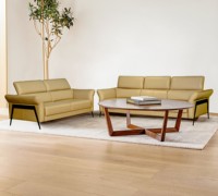 Canapé d'angle moderne BAHAMA en forme de L, en cuir PU et tissu, avec structure en bois massif, latex super doux, pieds en métal Recron, meubles en mousse