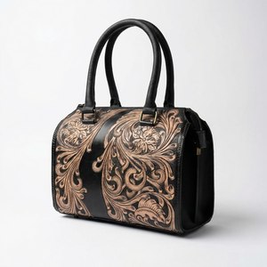 Sac à main de luxe en cuir pour femme, style vintage, motif décoratif, chaînes, deux anses, grande capacité, fermeture éclair - Product Image 1