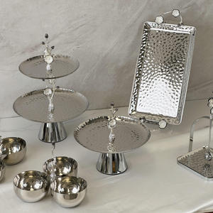 Luxury Hammered Silver <b>3</b> Section Serving Bowl With Floral Branch Handle Elegant Metal Triple Nut Tray For Home Decor - Product Image 6