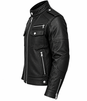 Veste de moto en cuir de vache noir respirant pour homme, coupe ajustée, col montant, fermeture éclair, style motard, vêtement d'hiver