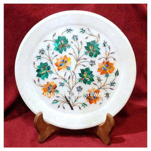 Assiette décorative en marbre blanc de haute qualité avec un beau motif floral, finition soignée pour la décoration de la maison et des hôtels - Product Image 5