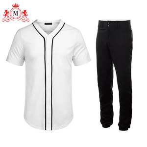 Men's White Baseball Jersey With <b>Black</b> Trim And <b>Black</b> <b>Pants</b> Uniform Set Breathable Polyester Material For Adults - Product Image 3