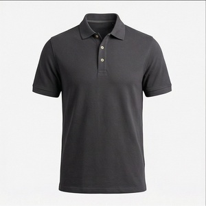 Polo à manches courtes gris foncé pour homme, 100% coton piqué, respirant, coupe classique, tricot uni, design décontracté - Product Image 1