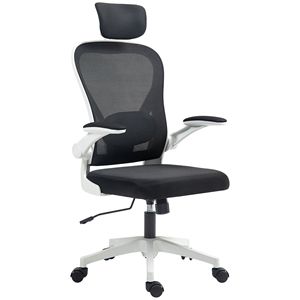 Sedia da Ufficio Ergonomica in Rete Nera con Braccioli Ribaltabili, Poggiatesta Girevole e Supporto Lombare Regolabile - Product Image 1