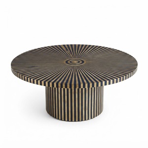 Mesa de Centro Redonda con Incrustaciones de Hueso y Patrón Moderno a Rayas, Mesa de Centro Geométrica Hecha a Mano, Venta al Por Mayor Premium para el Hogar - Product Image 1