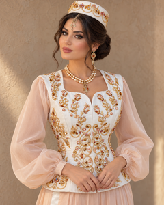 Turkish Kaftan Wedding Dress <b>Women</b> V Neck Beaded Embroidered <b>Vest</b> <b>Long</b> Puff Sleeve Maxi Gown Plum Velvet Elegant Flared Hem - Product Image 1