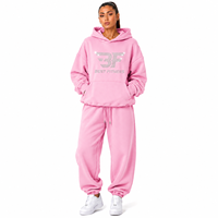 Ensemble de survêtement d'hiver pour femme, à capuche, imprimé, en molleton de coton épais, style streetwear, avec logo en strass