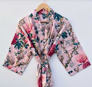 Women's Bohemian Style Cotton <b>Bath</b> Robe Floral Printed Handmade <b>Light</b> Weight Kimono Casual Style Knee Length for Summer - Product Image 3