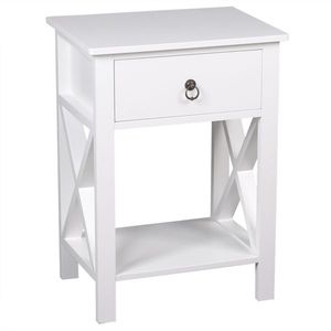 FCH Modern White Nightstand with 1 Drawer and <b>Storage</b> Shelf Contemporary End <b>Table</b> and <b>Side</b> <b>Table</b> - Product Image 3