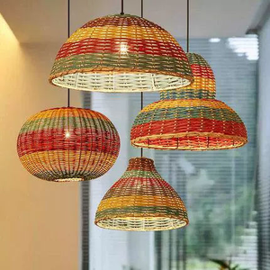 Nouvelle lampe suspendue vintage en bambou et rotin, abat-jour ondulé, luminaire de plafond, décoration intérieure, abat-jour en bambou - Product Image 1