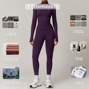 Ensemble de sport deux pièces pour femme : Leggings de yoga respirants et écologiques à taille mi-haute en Spandex/Polyester et veste de sport zippée pour l'entraînement - Product Image 4