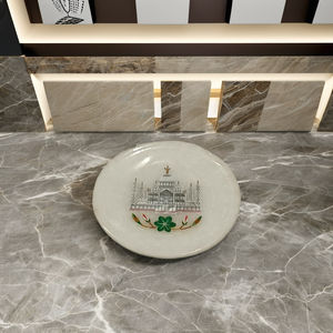 Handmade 4\" Inches White Marble Coaster Tile Inlaid <b>Stone</b> Crafts Featuring Taj Mahal Design Floral Style - Product Image 3