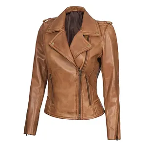 Women's Original Sheep Skin Biker <b>Jacket</b> with Zip Pockets and Stripe Waterproof & Reversible Winter Regular Coat - Product Image 3