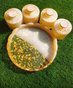 Handcrafted Natural Shell Spice Jar Set 4 Pieces With Lids Airtight <b>Storage</b> <b>Kitchen</b> Container Oriental Design - Product Image 6