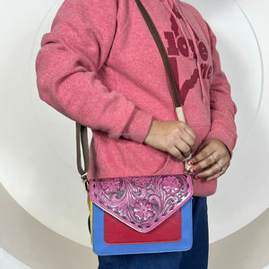 Bolso Bandolera de Cuero Repujado Colorido de Moda 2025, Bolso de Mano de Cuero Genuino de Lujo, Estilo Retro Occidental con Diseño Floral para Mujer - Product Image 4