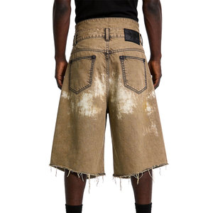 Shorts en jean taille haute pour homme, respirants, séchage rapide, délavage léger, ourlet brut, style streetwear vintage, 100% coton - Product Image 2