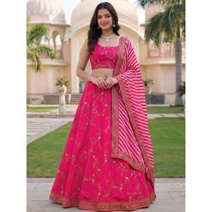 Pink Embroidered Silk Lehenga Choli for <b>Wedding</b> - Product Image 1