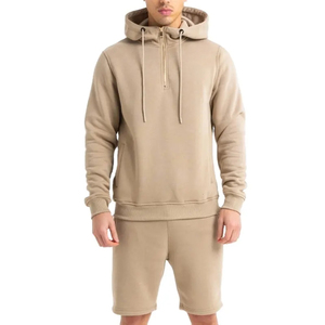 Conjunto Deportivo Informal de Algodón 100% con Sudadera con Capucha y Media Cremallera con Logotipo Personalizado para Gimnasio y Pantalones Cortos para Hombre de Talla Grande, Nuevo Estilo - Product Image 1
