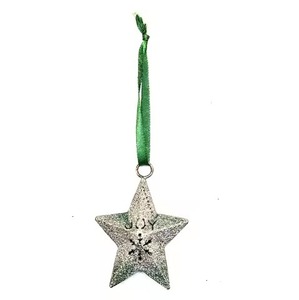 Silver Glitter Cutout Star Hanging Ornament with Ribbon - <b>Christmas</b> <b>Tree</b> & Holiday Decoration Hanging Pendant - Product Image 1