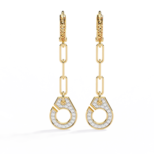 Boucles d'oreilles créoles en diamant de laboratoire, or 18 carats, avec chaîne tombante et halo géométrique, pour mariage, fête ou cadeau - Product Image 5