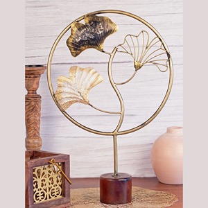 Escultura Decorativa de Hoja Abstracta en Metal Dorado de Lujo con Base de Madera, Arte Moderno para Mesa de Centro, Decoración para Sala de Estar - Product Image 3