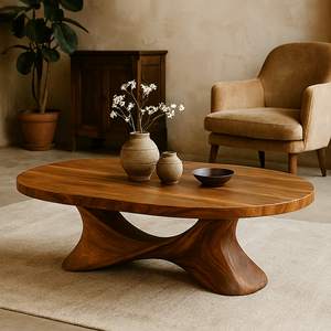 Mesa de Centro Luxali, Moderna, Orgánica, Hecha a Mano, de Madera Natural Ecológica, con Borde Natural, Estilo Rústico - Product Image 1