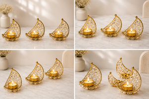 Luxury Crystal Crescent Moon <b>Tealight</b> <b>Holder</b> Set Gold Decorative Candle <b>Holders</b> for Home Wedding Table Décor - Product Image 4