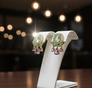 Pendientes de Amatista Verde con Corte Cojín de 10 mm, Multicorales con Circonitas, 12 g, Plata de Ley 925, Chapados en Oro de 18 Quilates, Pendientes Pequeños, Regalo para Mujer - Product Image 5