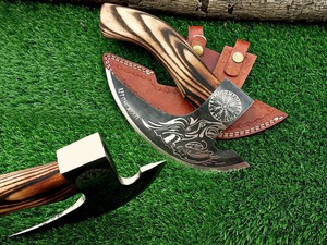 Cortador de Pizza Tomahawk Hecho a Mano con Hoja de Acero al Carbono y Mango de Madera, Herramienta de Supervivencia para Camping - Product Image 6