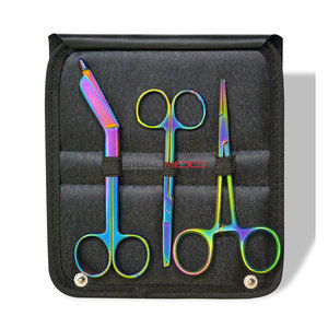 Juego de Tijeras Hemostáticas de 3 Piezas, Multicolor, Recubiertas de Titanio, Tijeras para Suturas de Primera Calidad, Tijeras para Vendajes Lister Arcoíris, Manuales, CE - Product Image 1