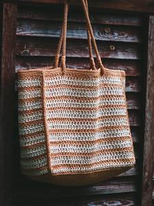 Sac fourre-tout en crochet fait main, multicolore, rayé, style bohème, en coton, pour usage intérieur - Product Image 5
